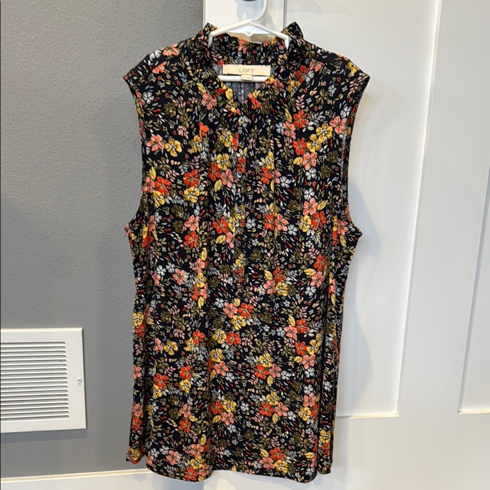 LOFT Mixed Media Ruffle Neck Sleeveless Shell